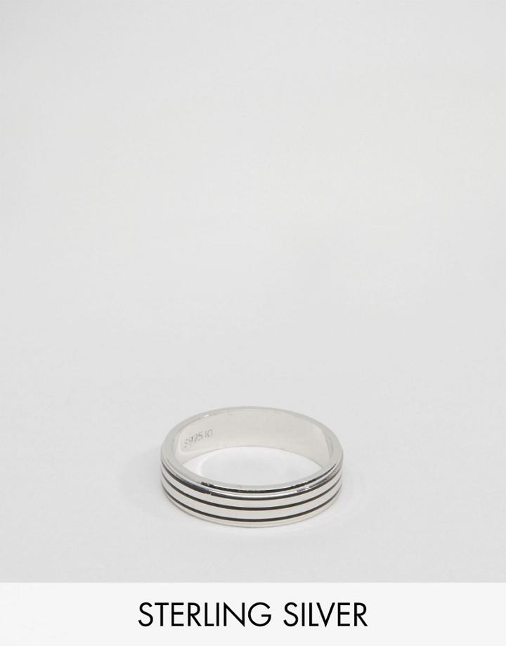 Asos Sterling Silver Striped Ring - Silver