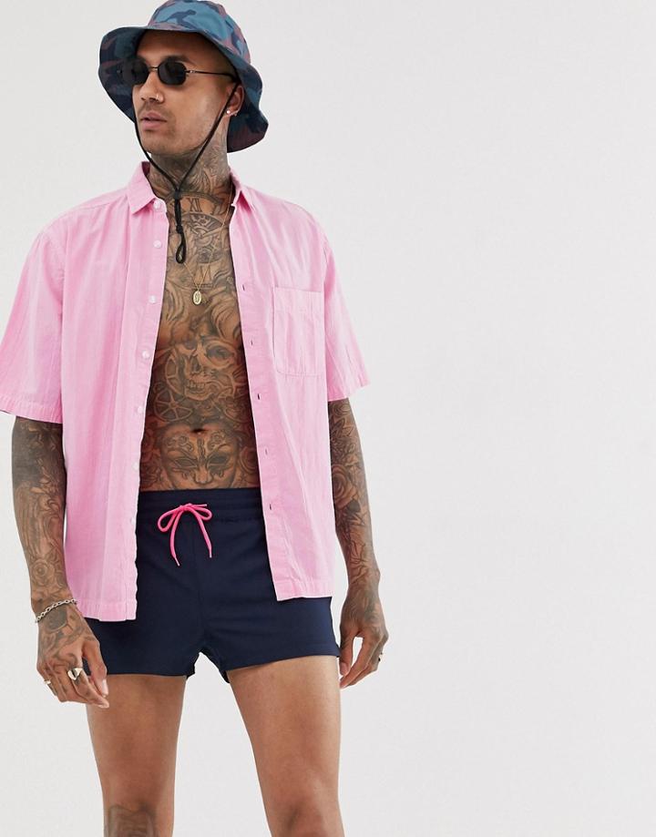 Asos Design Swim Shorts In Navy Super Short Length