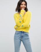 Asos Sweater In Fluffy Yarn With Embellished Sleeves - Yellow