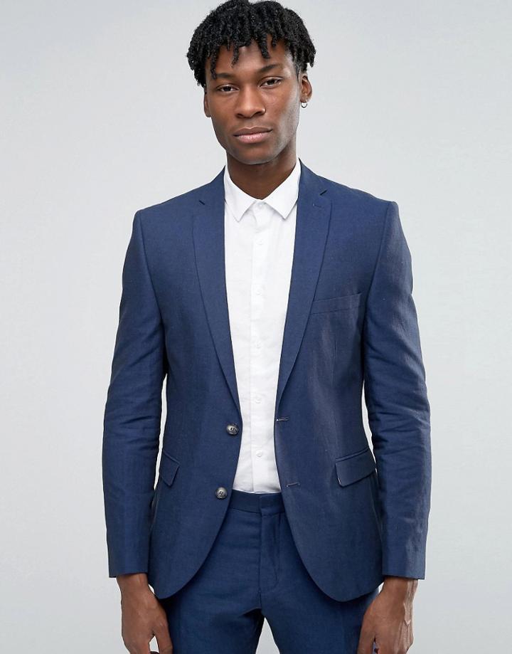 Selected Linen Blazer - Navy