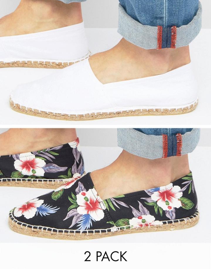 Asos 2 Pack Espadrilles With Plain White And Black Floral Save - Multi