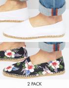 Asos 2 Pack Espadrilles With Plain White And Black Floral Save - Multi
