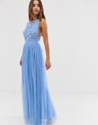 Maya Delicate Sequin Bodice Maxi Dress With Cross Back Bow Detail In Bluebell - Blue