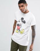 Asos Mickey Relaxed T-shirt With Vintage Print And Roll Sleeve - White