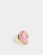 Asos Design Ring With Trapped Flower In Gold Tone
