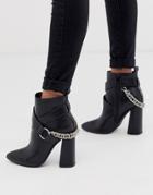 Co Wren Pointed Block Heel Boots With Chain-black