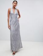 Tfnc Sequin Maxi Dress With Open Back In Silver - Silver