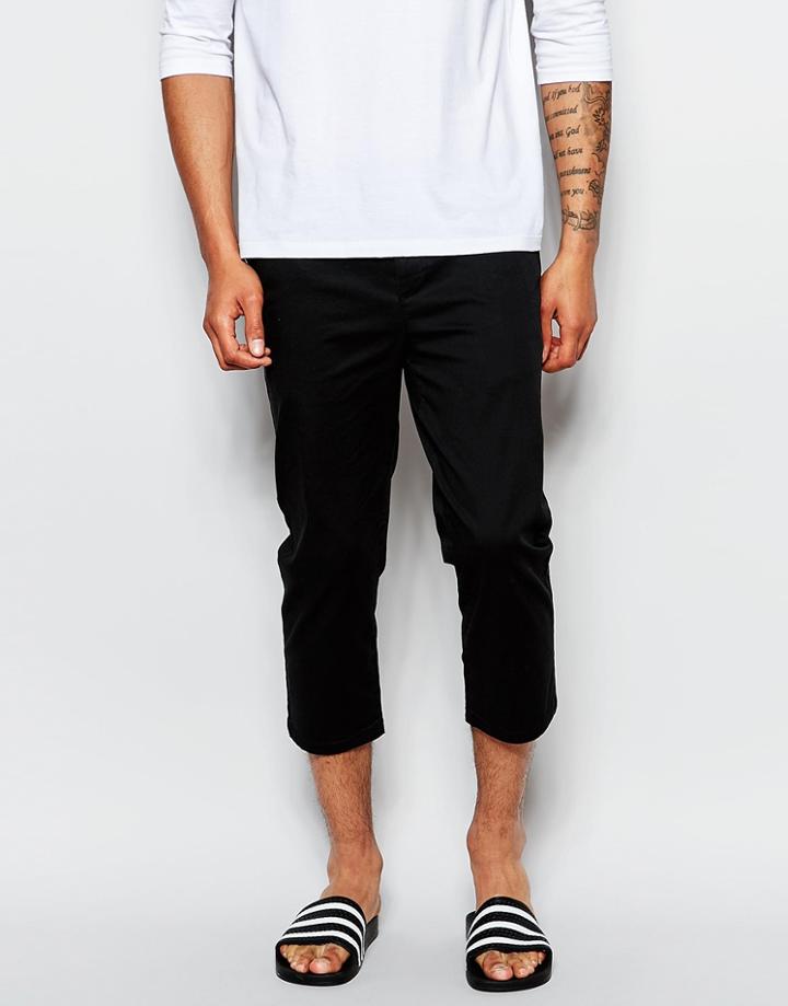Asos Skinny Chinos In Super Cropped Length In Black - Black