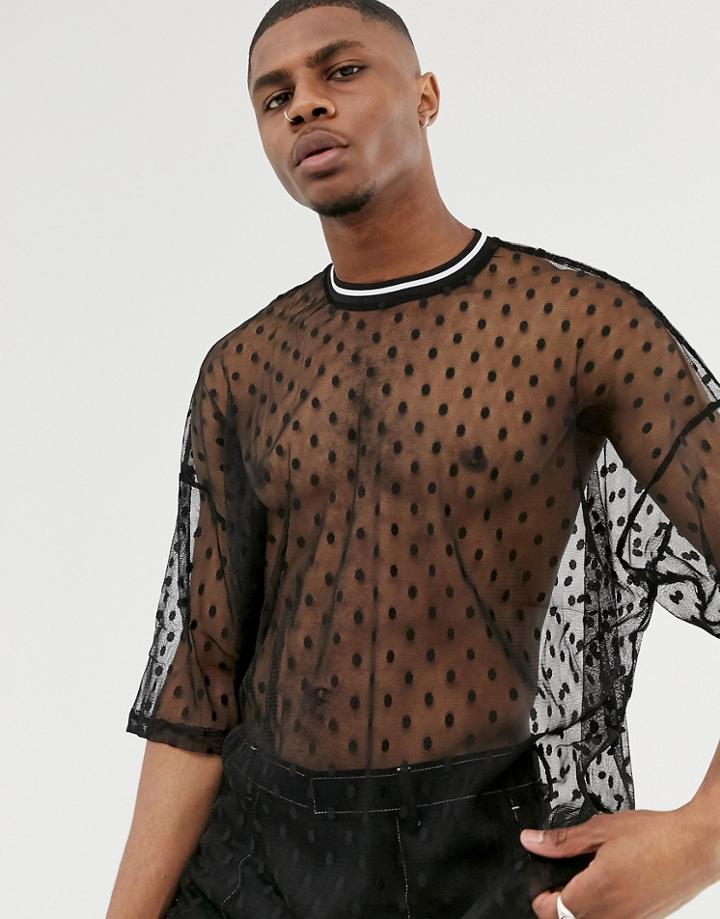Asos Design Oversized T-shirt In Spotted Mesh In Black