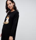 Brave Soul Tall Foxie Christmas Sweater Dress - Black