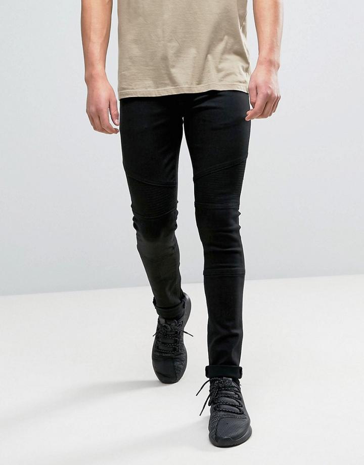 Asos Super Skinny Jeans With Biker Panels In Black - Black