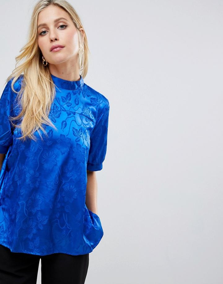 Vila Jacquard High Neck Top - Blue