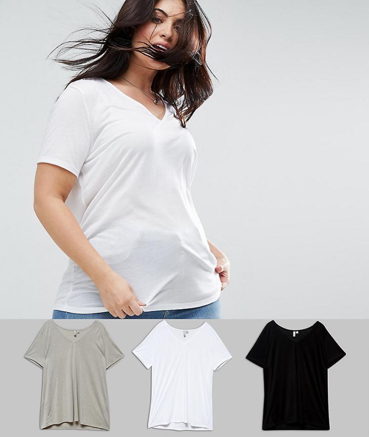 Asos Curve Lightweight V Neck 3 Pack - Multi