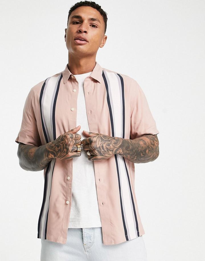 Topman Stripe Bowling Shirt In Pink