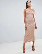 Missguided Ribbed Strappy Midi Dress - Beige