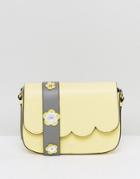 Dune Yellow Scalloped Cross Body Bag With Floral Applique Strap - Yellow