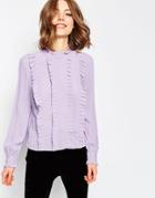 Asos Ruffle Detail Vintage Blouse With High Neck - Lilac