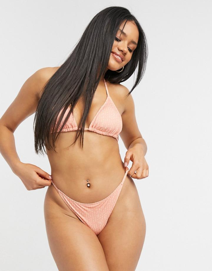 Monki Marie Recycled Polyester Dot Print Bikini Bottom In Pink