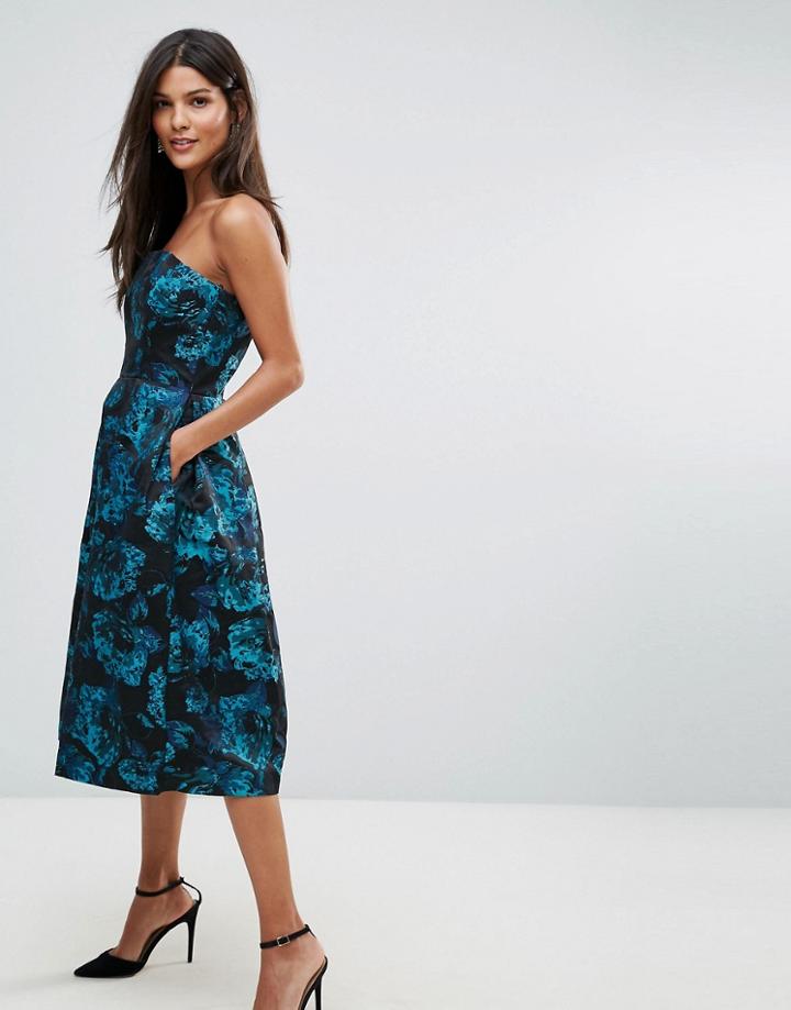 Closet Bandeau Jacquard Skater Dress - Green