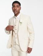 Asos Design Wedding Super Skinny Wool Mix Suit Jacket In Stone Puppytooth-neutral