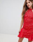 Ax Paris High Neck Lace Skater Dress - Red