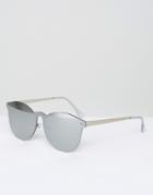 Asos Visor Round Sunglasses In Silver Mirror Lens - Silver