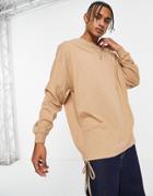 Asos Design Oversized Long Sleeve T-shirt With Draw Cord Detail In Tan-neutral