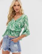 Ax Paris Tropical Print Wrap Blouse - Green