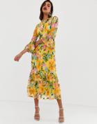 Asos Edition Embroidered And Beaded Midi Dress With Peplum Hem - Yellow