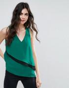 Vero Moda V Neck Top With Asymmetric Hem - Green