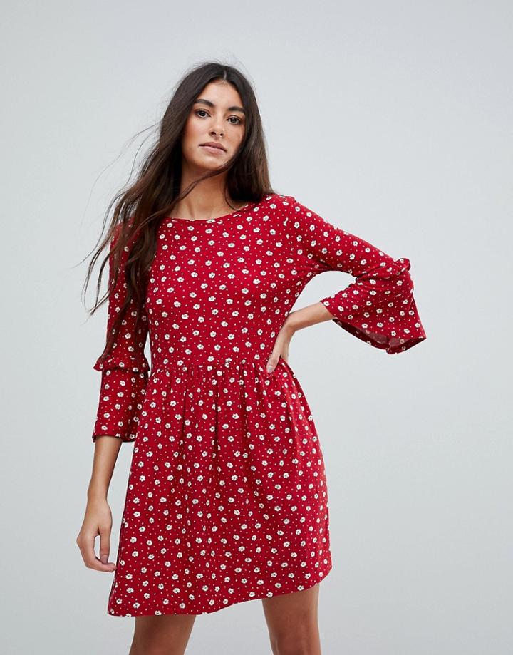 Qed London Polka Dot Frill Smock Dress - Red