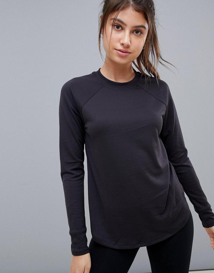 Asos 4505 Long Sleeve Loose Fit Top With High Neck In Texture - Black