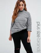 New Look Plus High Neck Stripe Top - Gray