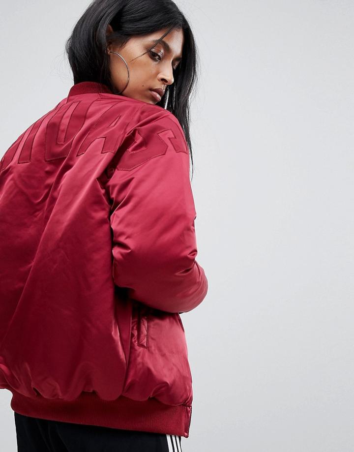 Adidas Bomber Jacket With Back Branding In Burgundy - Red