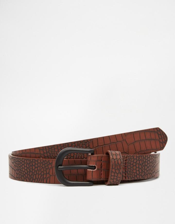 Asos Smart Belt In Brown With Crocodile Effect - Brown
