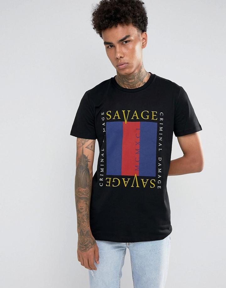 Criminal Damage T-shirt In Black With Box Print - Black