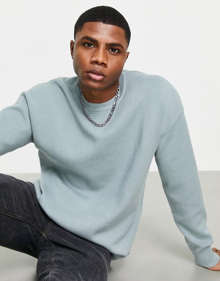 Bershka Oversized Crew Neck Sweater In Khaki-green