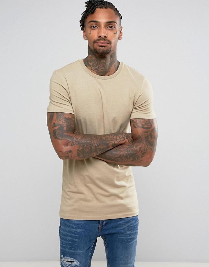 Asos Longline Muscle T-shirt - Beige