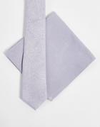 Asos Design Recycled Slim Tie And Pocket Square With Paisley Design In Silver