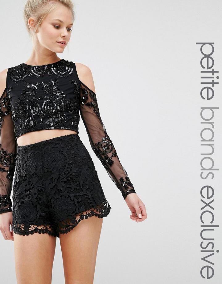 Maya Petite All Over Tonal Sequin Cold Shoulder Top - Black