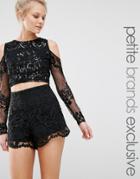 Maya Petite All Over Tonal Sequin Cold Shoulder Top - Black