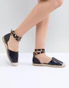 Truffle Collection Studded Ankle Strap Espadrille - Black