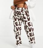 Daisy Street Plus Y2k Relaxed Fit Pants In Text Graphic Print-multi
