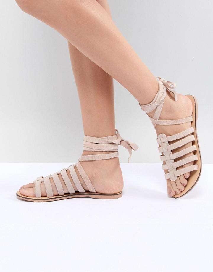 New Look Suede Cage Gladiator Flat Sandal - Beige