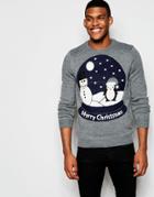 Threadbare Snow Globe Light Up Holidays Sweater - Gray