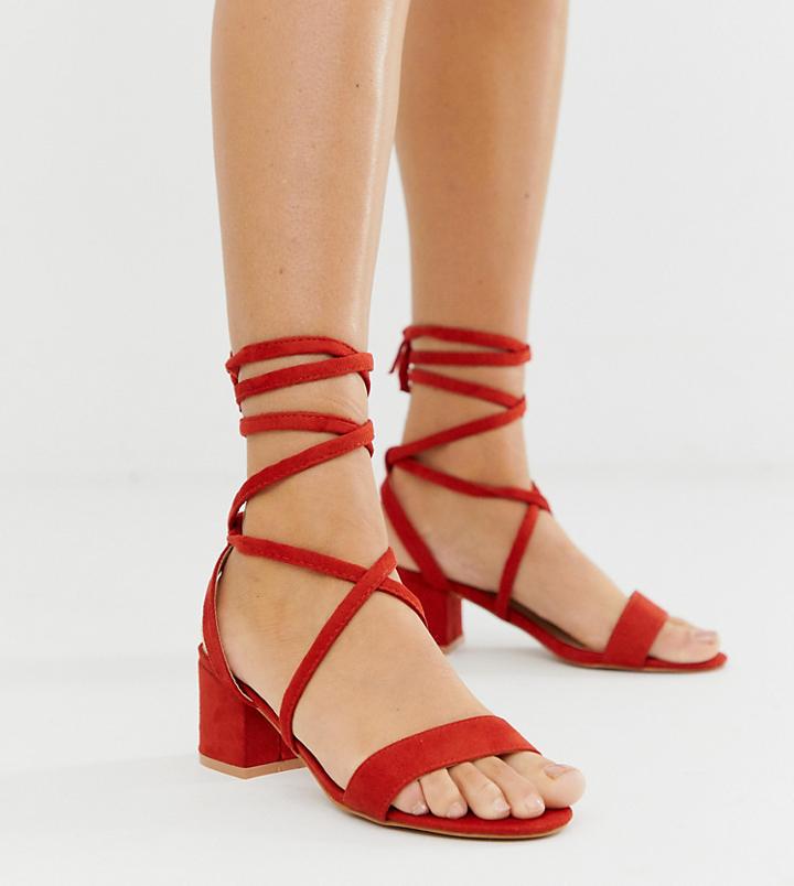 Glamorous Exclusive Red Tie Up Block Heeled Sandals