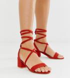 Glamorous Exclusive Red Tie Up Block Heeled Sandals