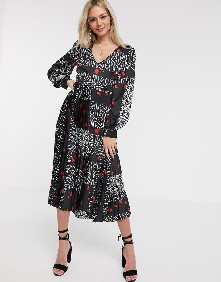 Liquorish Satin Midi Dress In Mixed Poppy Print-multi