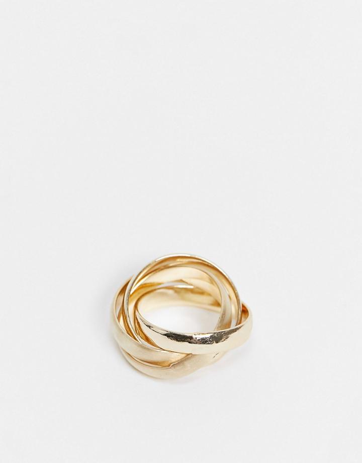 Asos Design Ring With Interlocking Design In Gold Tone