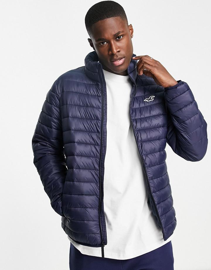 Hollister Mockneck Lightweight Puffer Jacket In Navy